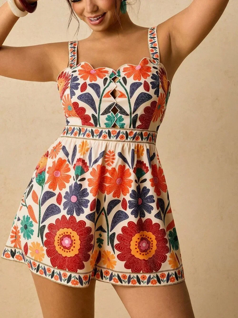 Multicolor Boho Women's Plus Size Floral Print Romper